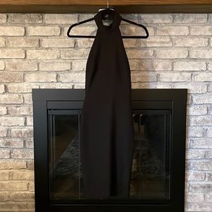 Black Mock Neck Backless MIDI Dress